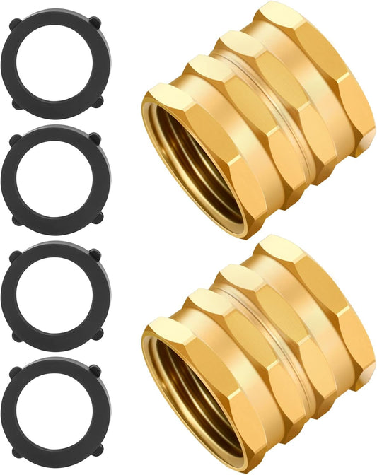 2 Pack Garden Hose Adapter,Brass Hose to Hose Swivel, 3/4-Inch Hose Connector with 4 Extra Washers(Female to V1258-DP02-A-37