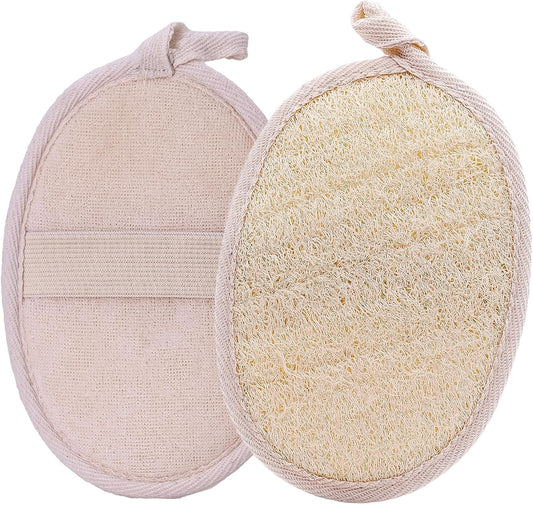 Natural Loofah Exfoliating Body Scrubber - 2 Pcs Bath Shower Exfoliator Sponge Pads for Women Egyption Loofah V1258-DP02-A-376
