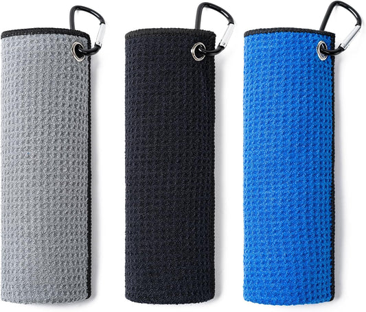 3 Pack Golf Towels(16" X 16") with Carabiner Clip,Microfiber Fabric Waffle Pattern Towels for Golf V1258-DP02-A-378