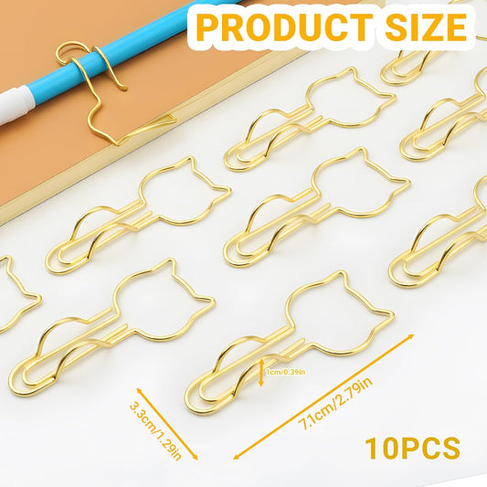 10-Pack Metal Pen Clips - Cute Cat Shaped Gold Paperclip Pen Holder for Notebooks and Papers - Metal Pen Clip V1258-DP02-A-383