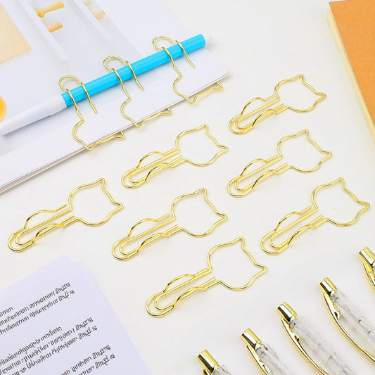 10-Pack Metal Pen Clips - Cute Cat Shaped Gold Paperclip Pen Holder for Notebooks and Papers - Metal Pen Clip V1258-DP02-A-383