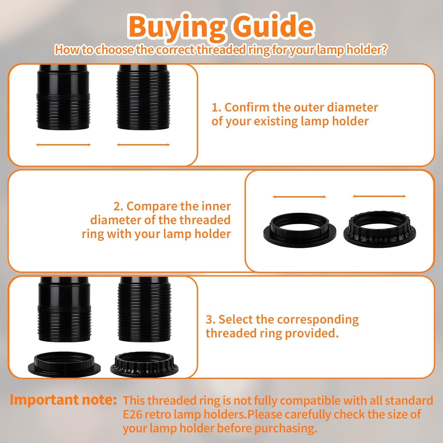 6 Pack E26 Lamp Shade Rings - E26 Light Socket Shade Rings Collar Ring,- 34mm (1-3/8") & 39mm (1-1/2") 2 V1258-DP02-A-386