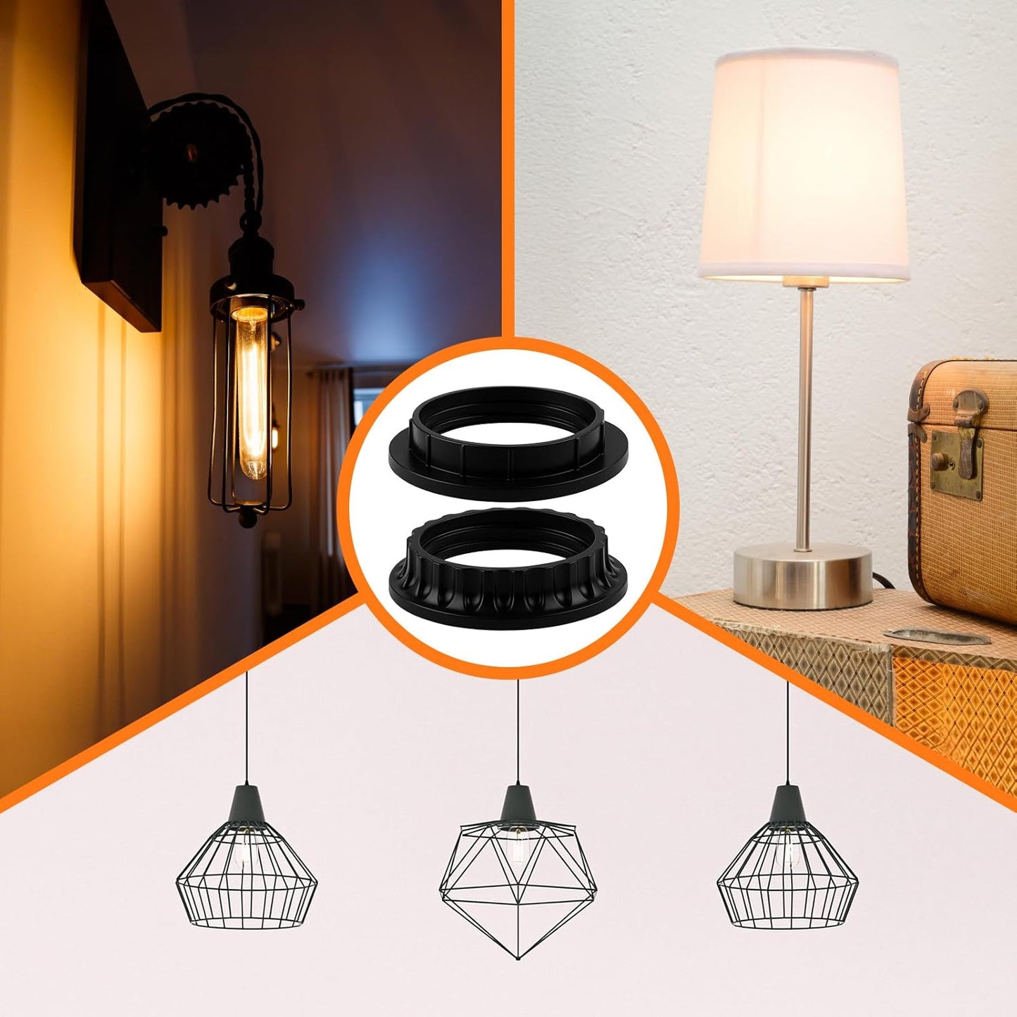 6 Pack E26 Lamp Shade Rings - E26 Light Socket Shade Rings Collar Ring,- 34mm (1-3/8") & 39mm (1-1/2") 2 V1258-DP02-A-386