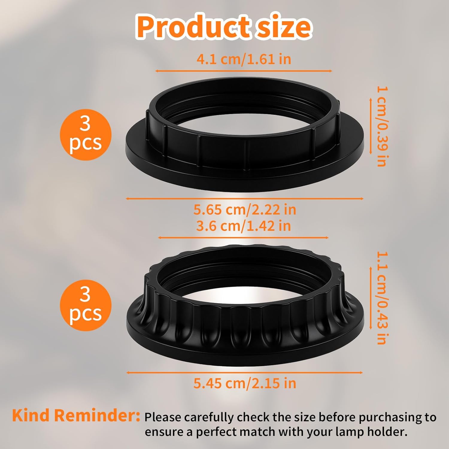 6 Pack E26 Lamp Shade Rings - E26 Light Socket Shade Rings Collar Ring,- 34mm (1-3/8") & 39mm (1-1/2") 2 V1258-DP02-A-386