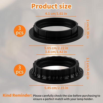 6 Pack E26 Lamp Shade Rings - E26 Light Socket Shade Rings Collar Ring,- 34mm (1-3/8") & 39mm (1-1/2") 2 V1258-DP02-A-386
