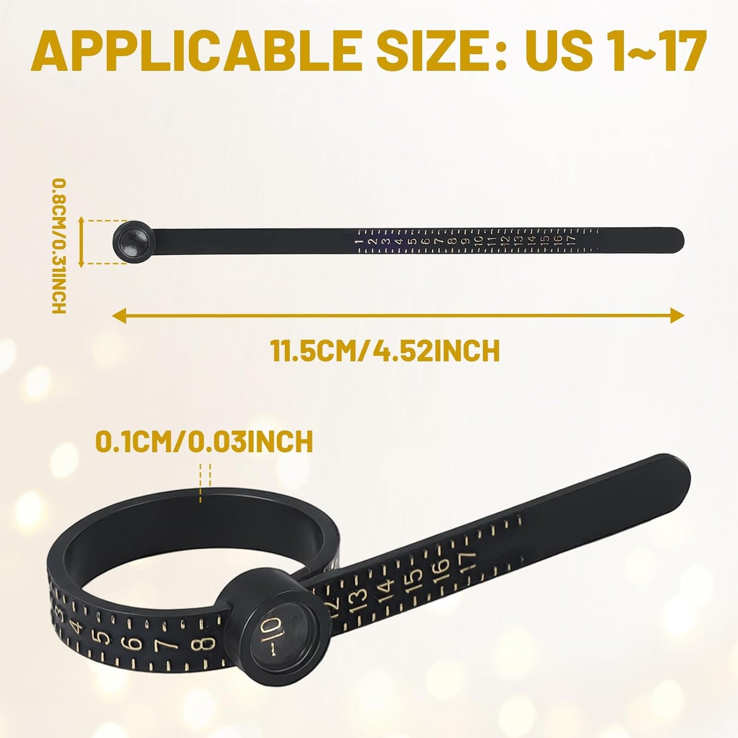 3-Pack Ring Sizer Measuring Tool with Magnifier, 1-17 USA Ring Size Measurer - Reusable Ring Finger Sizer V1258-DP02-A-391