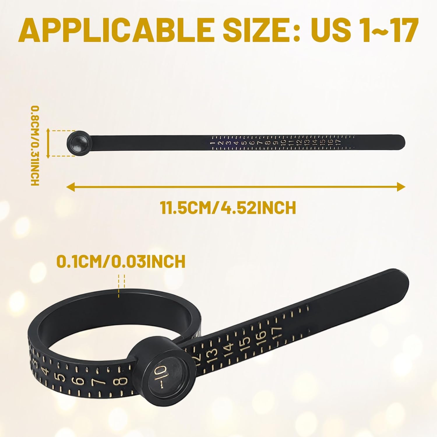 3-Pack Ring Sizer Measuring Tool with Magnifier, 1-17 USA Ring Size Measurer - Reusable Ring Finger Sizer V1258-DP02-A-391