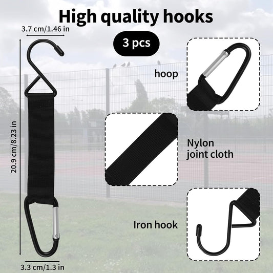 Carabiner Fence Hooks 3 Pcs Fence Hook for Tennis Baseball Bag, Nylon Safety Metal Buckle Hanging Hooks for V1258-DP02-A-396