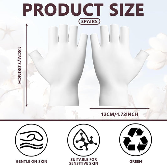 3 Pairs White Cotton Gloves - Fingerless Moisturizing Gloves - Eczema White Gloves for Dry Hands - Soft Sleep V1258-DP02-A-397