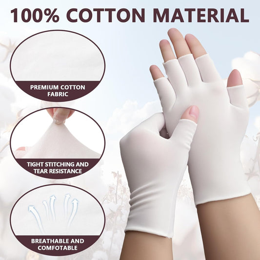 3 Pairs White Cotton Gloves - Fingerless Moisturizing Gloves - Eczema White Gloves for Dry Hands - Soft Sleep V1258-DP02-A-397