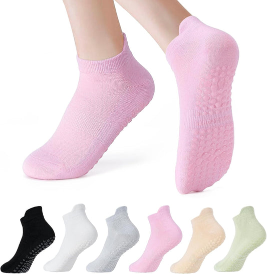 6 Pairs Breathable Women's Yoga Socks with Grippers Anti-Slip Sports Pilates Socks Suitable for Barre, Dance, V1258-DP02-A-4