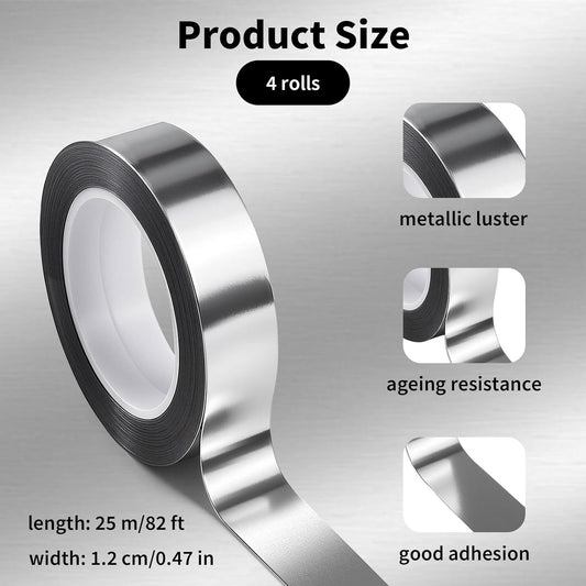 4 Rolls/110 Yard Metallic Mirror Tape - Silver 1/2'' Decorative Tapes - Self Adhesive Polyester Film Decor V1258-DP02-A-403