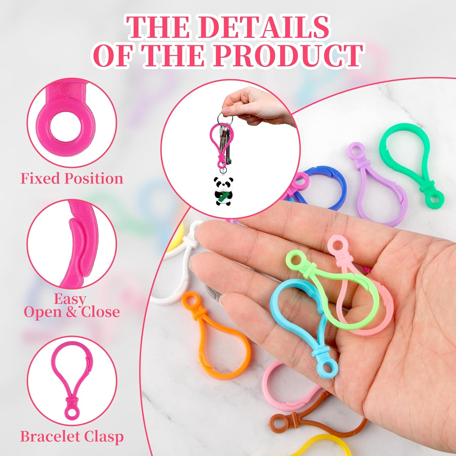 50Pcs Plastic Keychain Clips - Multicolor Lobster Claw Clasps Keychain Rings - Backpack Key Chain Hooks for V1258-DP02-A-406