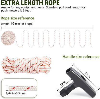 3 Pack, 10 ft x 9/64" (3.5mm) Pull Cord Rope with Handle, Premium Starter Rope with High Tensile Strength, V1258-DP02-A-41