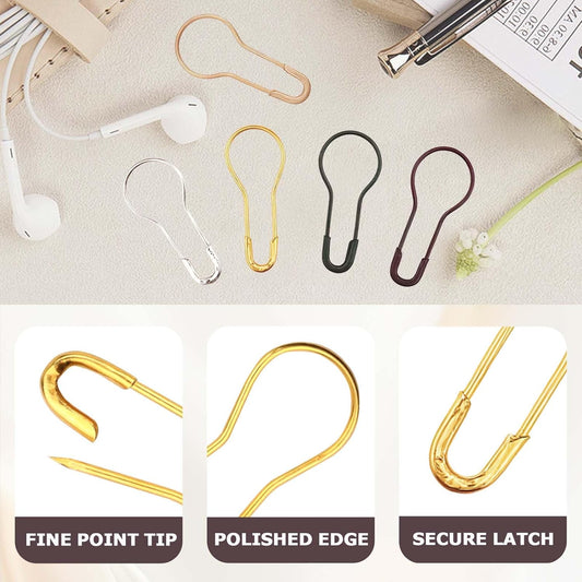 300Pcs Mixed Color Safety Pins - 0.9 Inch Metal Calabash Bulb Clothing Tag Pins for Knitting, DIY Crafts, V1258-DP02-A-410