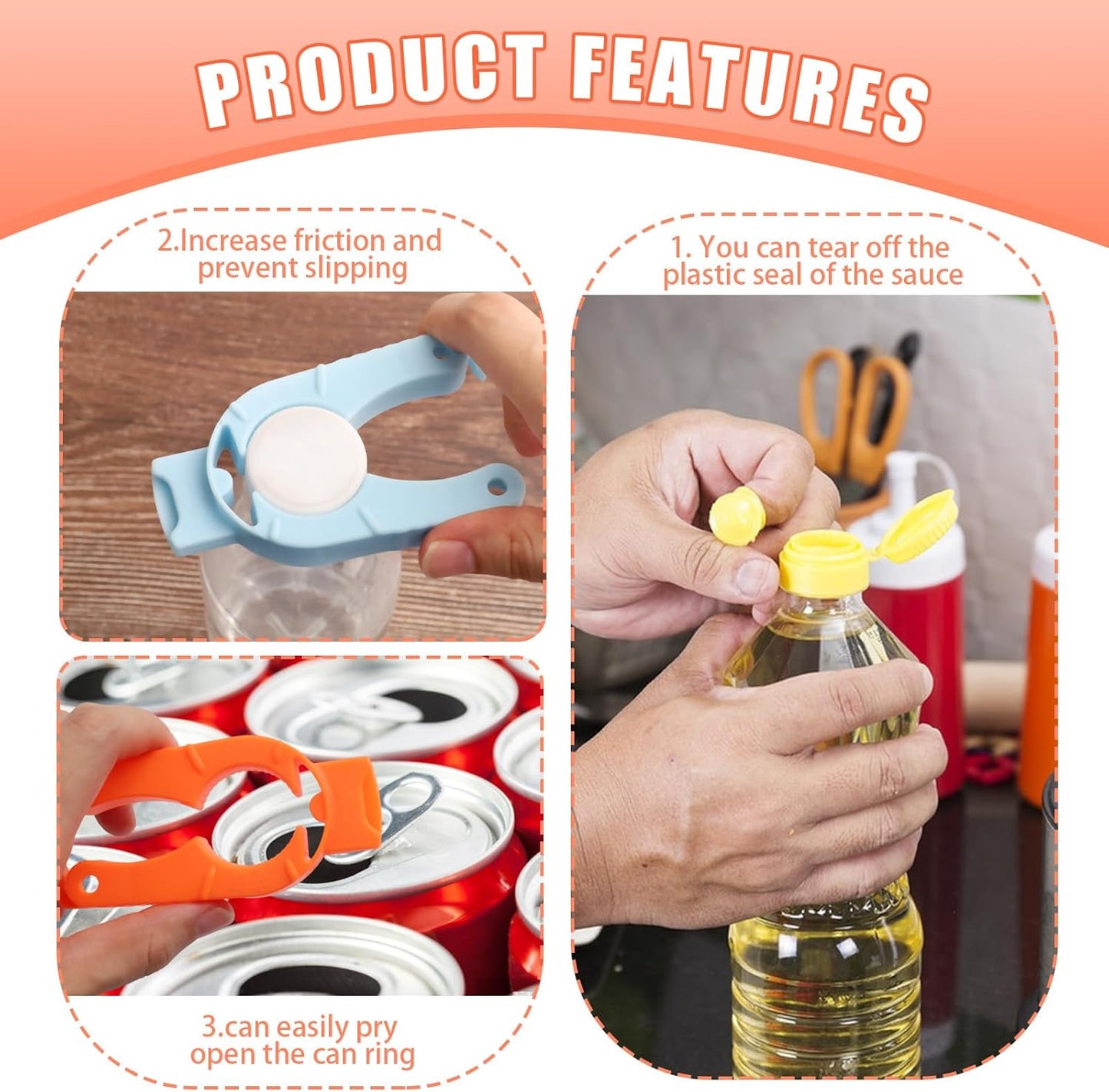 4-Pack Bottle Cap Opener - 3 in 1 Multi-Purpose Water Bottle Openers for Weak Hands, Seniors, Elderly - V1258-DP02-A-413