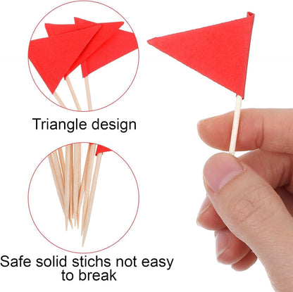 100 Pcs Solid Red Toothpick Flags - Mini Triangle Golf Flag Toothpicks for Cupcakes, Fruit & Cheese Markers - V1258-DP02-A-414