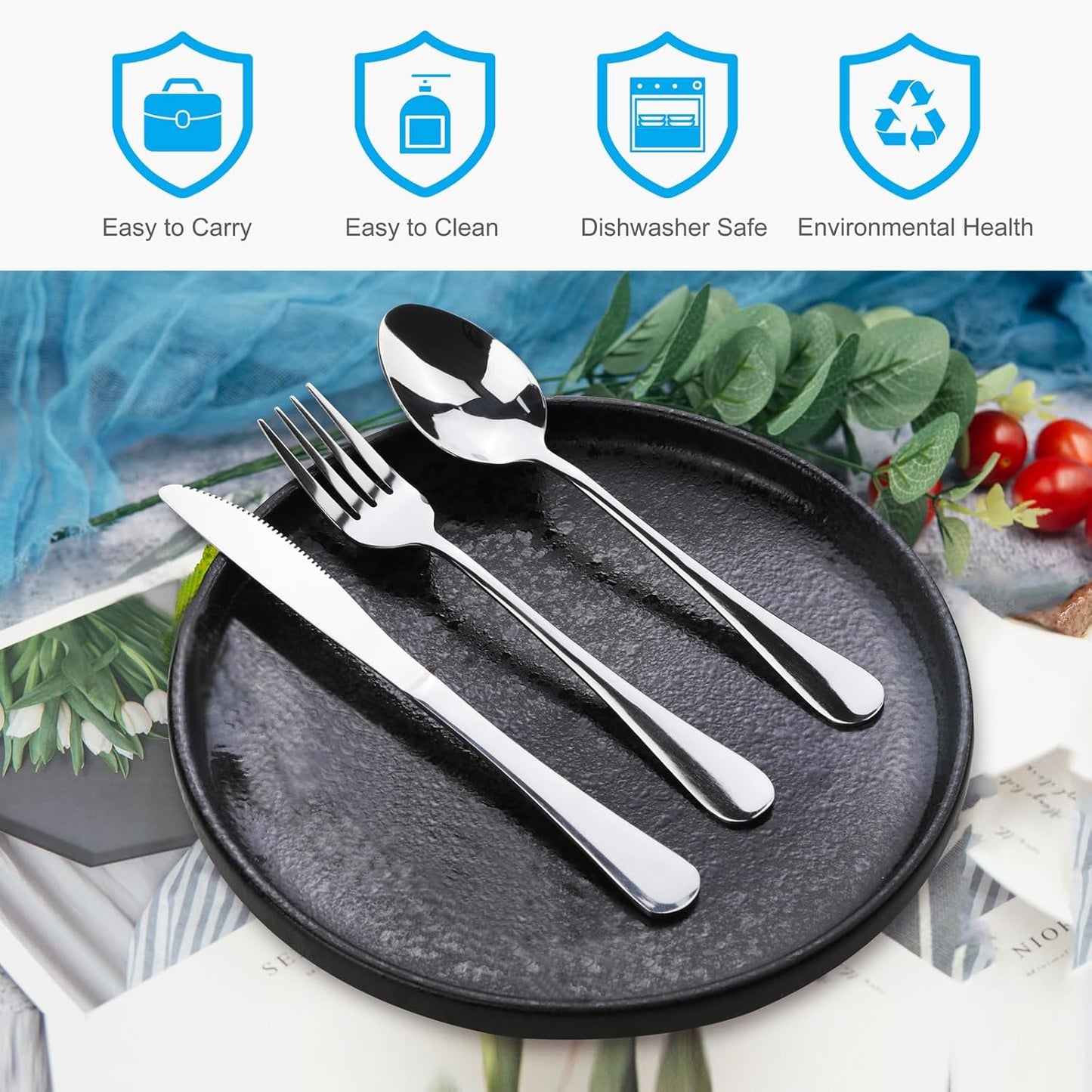 Travel Utensils With Case, Stainless Steel Reusable Portable Utensils Set With Case, Travel Silverware Set V1258-DP02-A-42