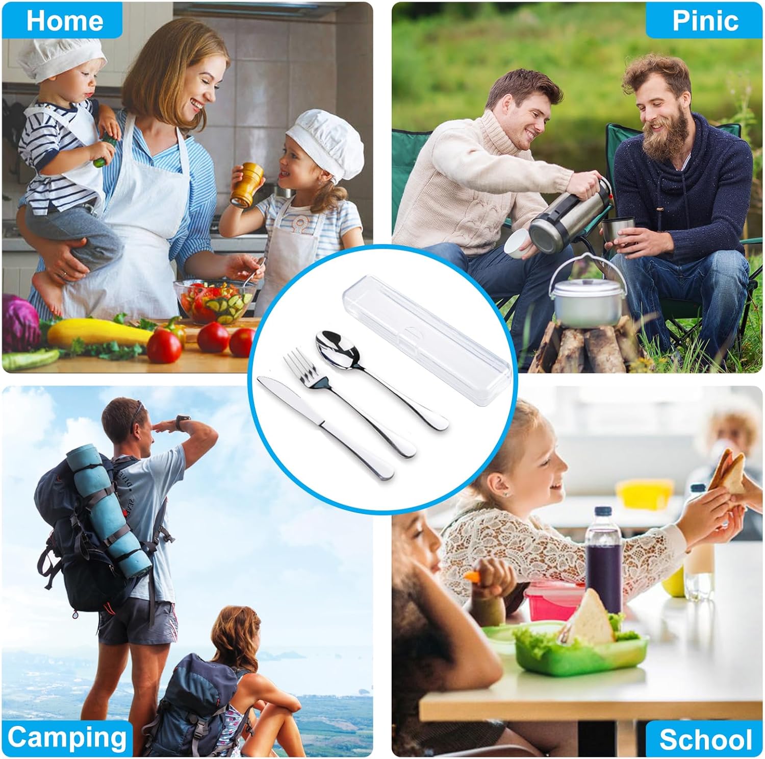 Travel Utensils With Case, Stainless Steel Reusable Portable Utensils Set With Case, Travel Silverware Set V1258-DP02-A-42