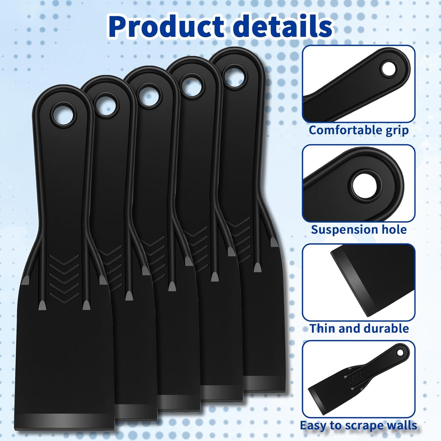 5-Pack Putty Knife - 2 Inch Black Plastic Putty Knife - Flexible Plastic Paint Scraper Tool for Repairing V1258-DP02-A-423