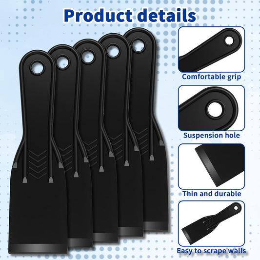 5-Pack Putty Knife - 2 Inch Black Plastic Putty Knife - Flexible Plastic Paint Scraper Tool for Repairing V1258-DP02-A-423