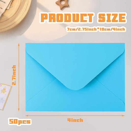 50 Pack Gift Card Envelopes, 4" x 2.75" Mini Envelopes, Multicolor Kraft Business Card Envelopes, Small V1258-DP02-A-424