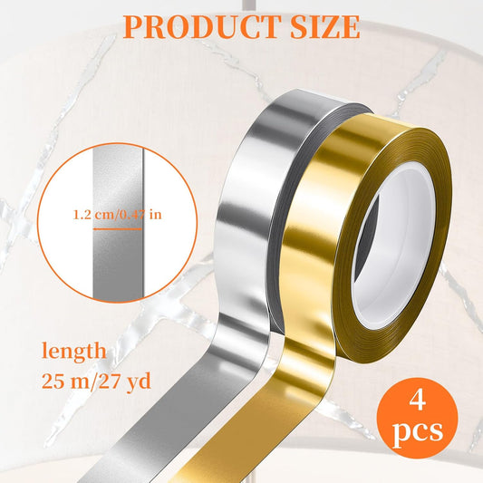 4 Rolls/110 Yard Metallic Mirror Tape - Gold & Silver 1/2'' Decorative Tapes - Self Adhesive Polyester Film V1258-DP02-A-427