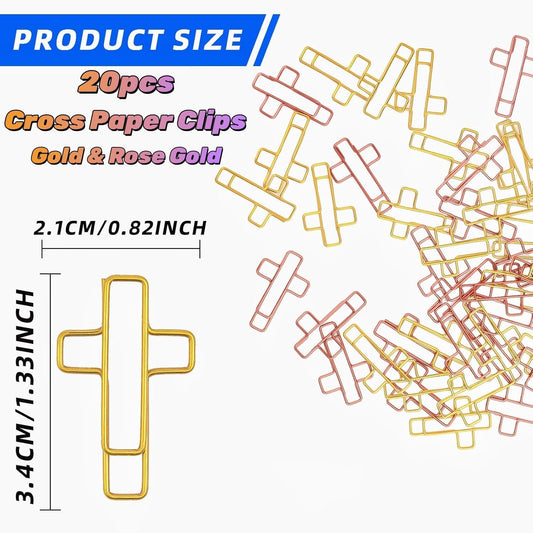 Cross Paper Clips - 20 Pack (Gold & Rose Gold) Bible & Journal Clips - Journaling Bookmarks Paperclips for V1258-DP02-A-429