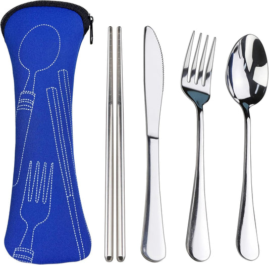 Portable Silverware Set with Case, Travel Camping Utensils Set, Premium Stainless Steel Travel Cutlery Set V1258-DP02-A-43