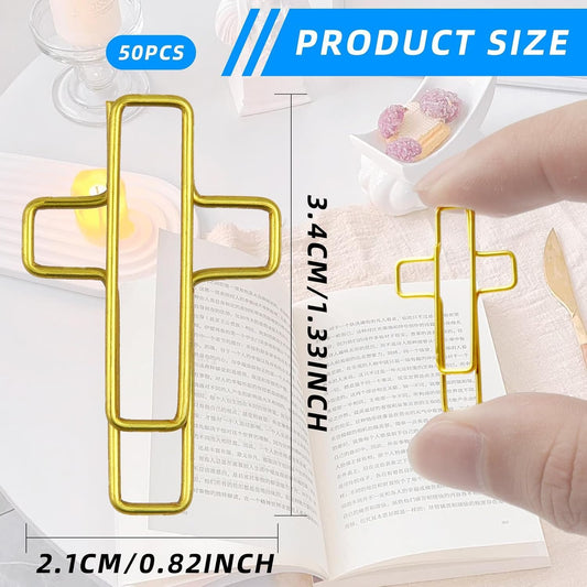 Cross Paper Clips Gold - 50 Pack Versatile Bible Study Supplies - Christian Bible Paper Clips Clamps, Also V1258-DP02-A-437