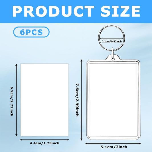 6-Pack Photo Keychain -2.75''x 1.97'' Acrylic Clear Keyrings Picture Frame Keychains - Double Sided Blank V1258-DP02-A-442