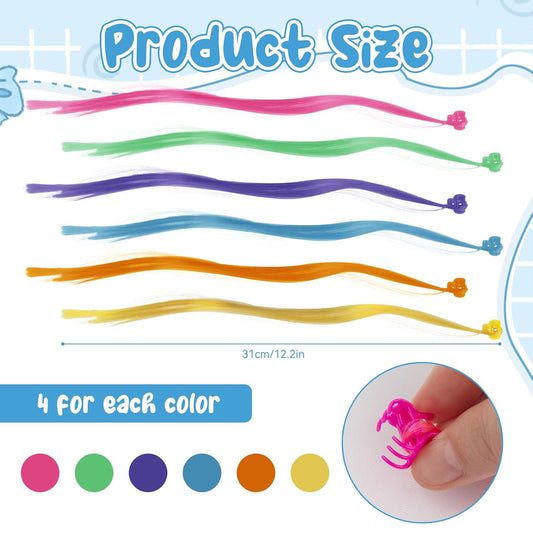 24PCS Colored Hair Extensions for Girls Colorful Hair Accessories for Girls Clip in Rainbow Hair Clips V1258-DP02-A-444