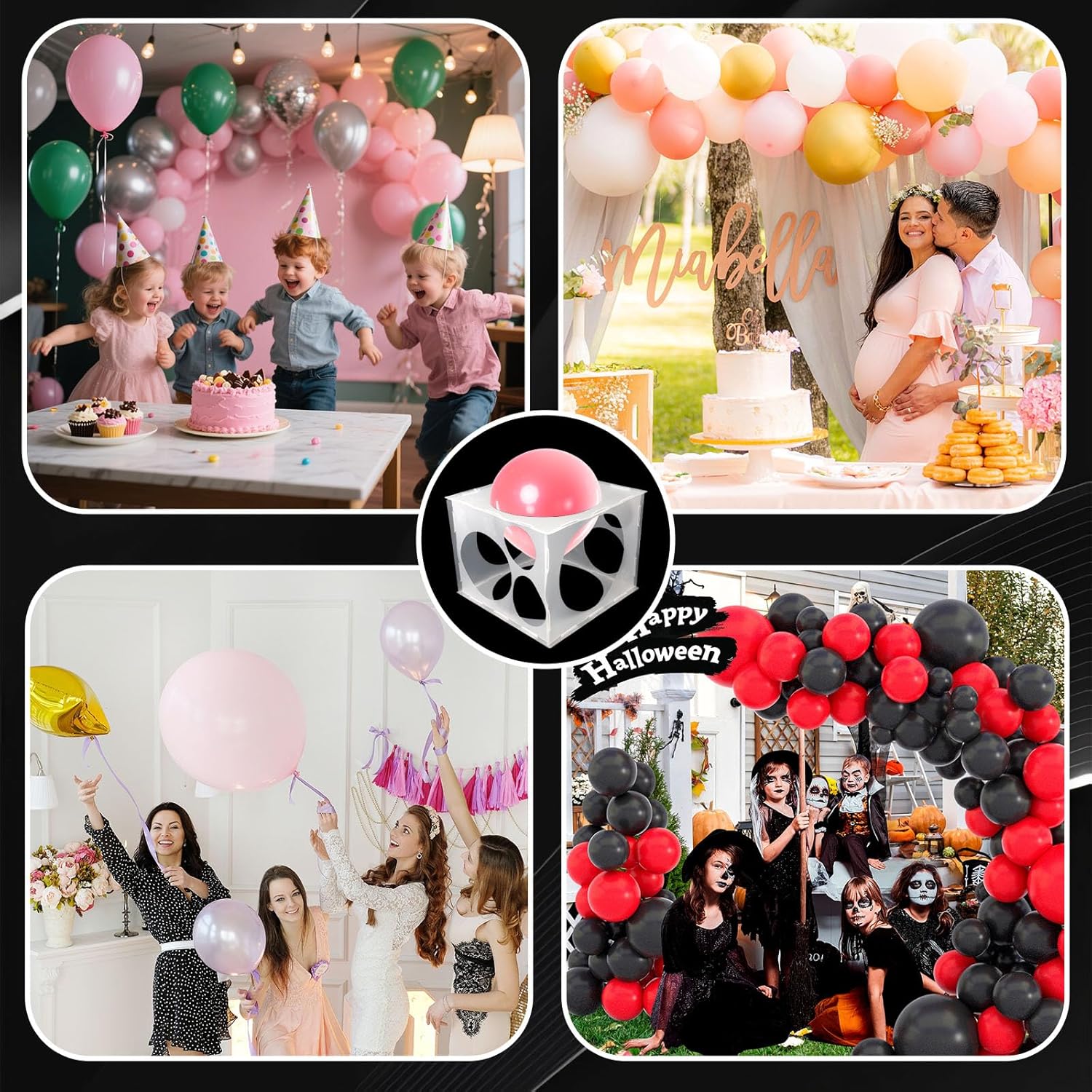 11 Holes Plastic Balloon Sizer Cube Box Collapsible 2-10 Inch Balloon Sizer Cube Boxs Size Measurement Tools V1258-DP02-A-445