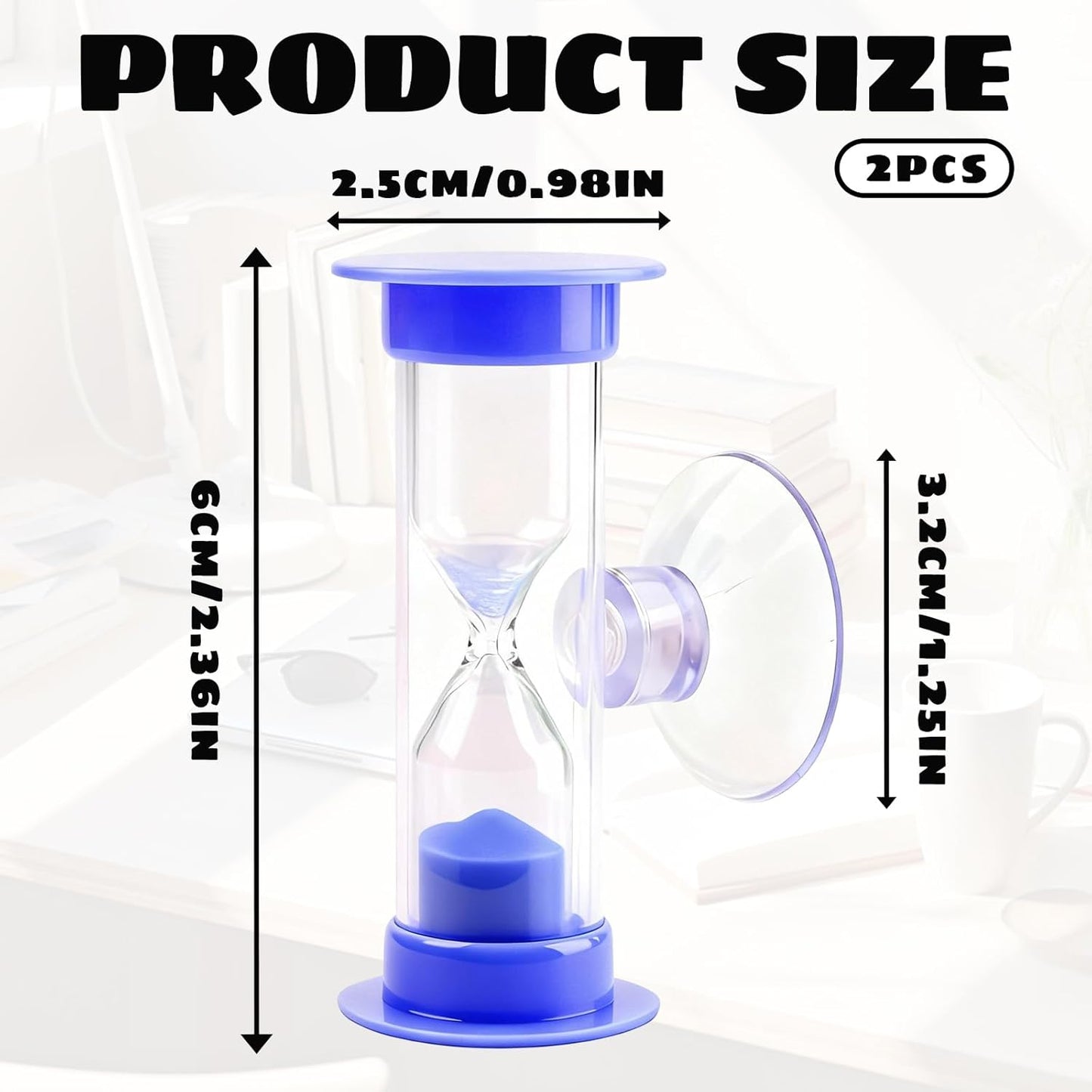 2-Pack 2 Minute Hourglass Sand Timer with Suction Cup - Unbreakable Sucker Sand Clock Timer 2 min -Plastic V1258-DP02-A-448