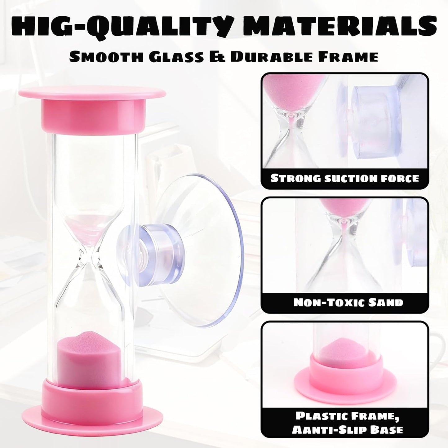 2-Pack 2 Minute Hourglass Sand Timer with Suction Cup - Unbreakable Sucker Sand Clock Timer 2 min -Plastic V1258-DP02-A-448
