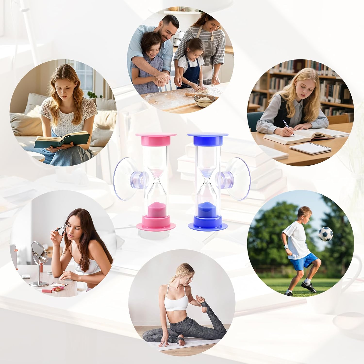 2-Pack 2 Minute Hourglass Sand Timer with Suction Cup - Unbreakable Sucker Sand Clock Timer 2 min -Plastic V1258-DP02-A-448