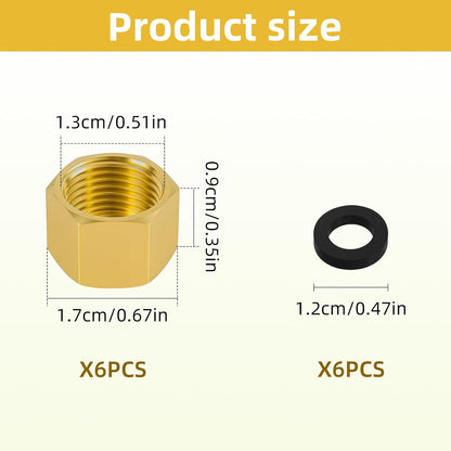 6pcs Brass Pipe Cap, 1/4 Inch NPT Hex Head Pipe Fitting Caps with Rubber Gasket Faucet Valve Caps Brass V1258-DP02-A-449