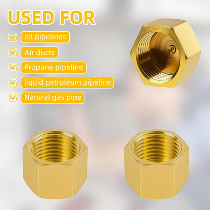 6pcs Brass Pipe Cap, 1/4 Inch NPT Hex Head Pipe Fitting Caps with Rubber Gasket Faucet Valve Caps Brass V1258-DP02-A-449
