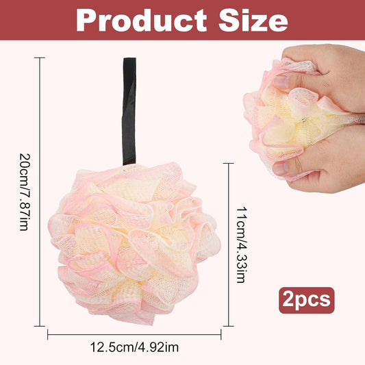 2 Pack Loofah Sponge Shower Loofahs - 2 Colors Bath Sponges Mesh Balls for Body Scrubber - Exfoliator Wash V1258-DP02-A-452