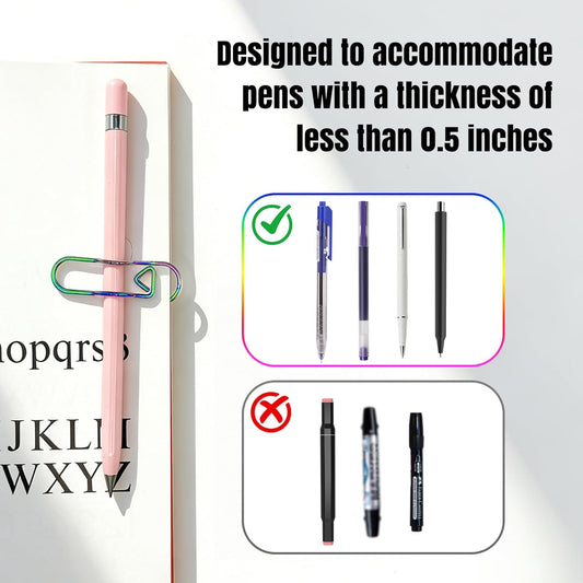Paperclip Pen Holder, Metal Pen Clip for Notebook - 5 Pcs Iridescent Colored Pen Holder Clips for Journals, V1258-DP02-A-456