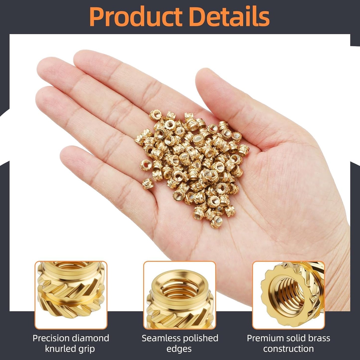 100-Pack M3 Threaded Inserts - Heat Set Inserts - M3x4x5 Female Thread Metric Knurled Nuts - Brass Insert Nut V1258-DP02-A-459