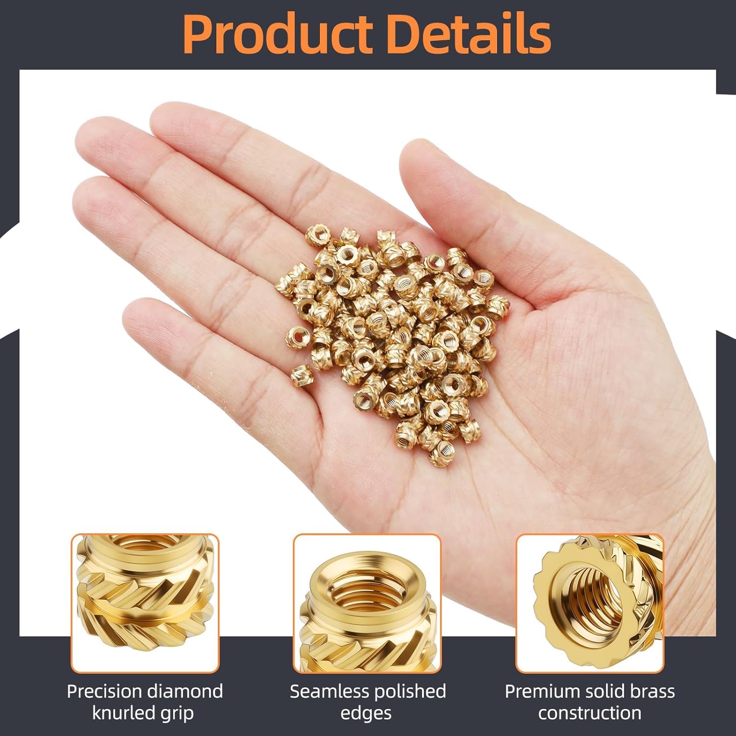 100-Pack M3 Threaded Inserts - Heat Set Inserts - M3x4x5 Female Thread Metric Knurled Nuts - Brass Insert Nut V1258-DP02-A-459