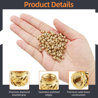 100-Pack M3 Threaded Inserts - Heat Set Inserts - M3x4x5 Female Thread Metric Knurled Nuts - Brass Insert Nut V1258-DP02-A-459