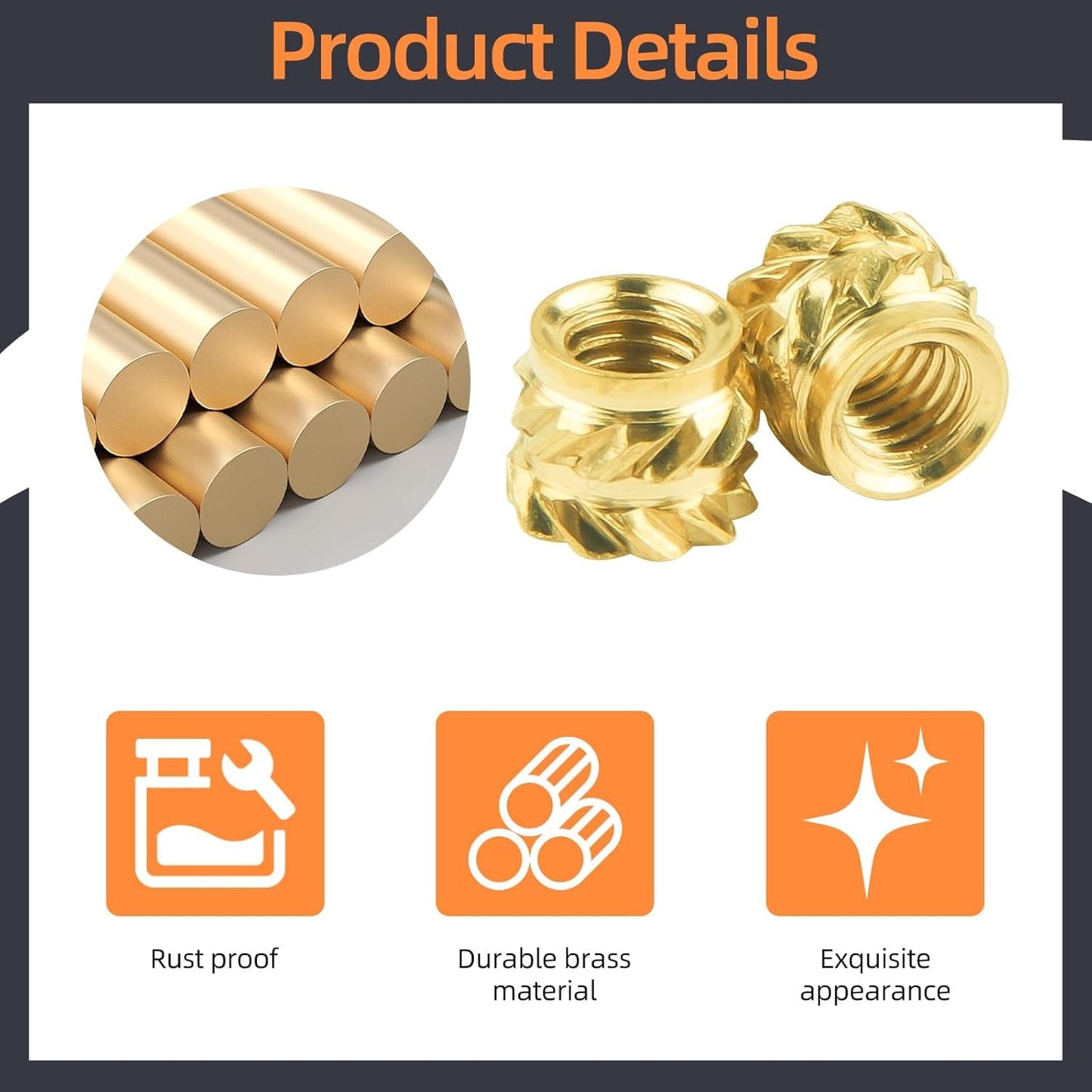 100-Pack M3 Threaded Inserts - Heat Set Inserts - M3x4x5 Female Thread Metric Knurled Nuts - Brass Insert Nut V1258-DP02-A-459
