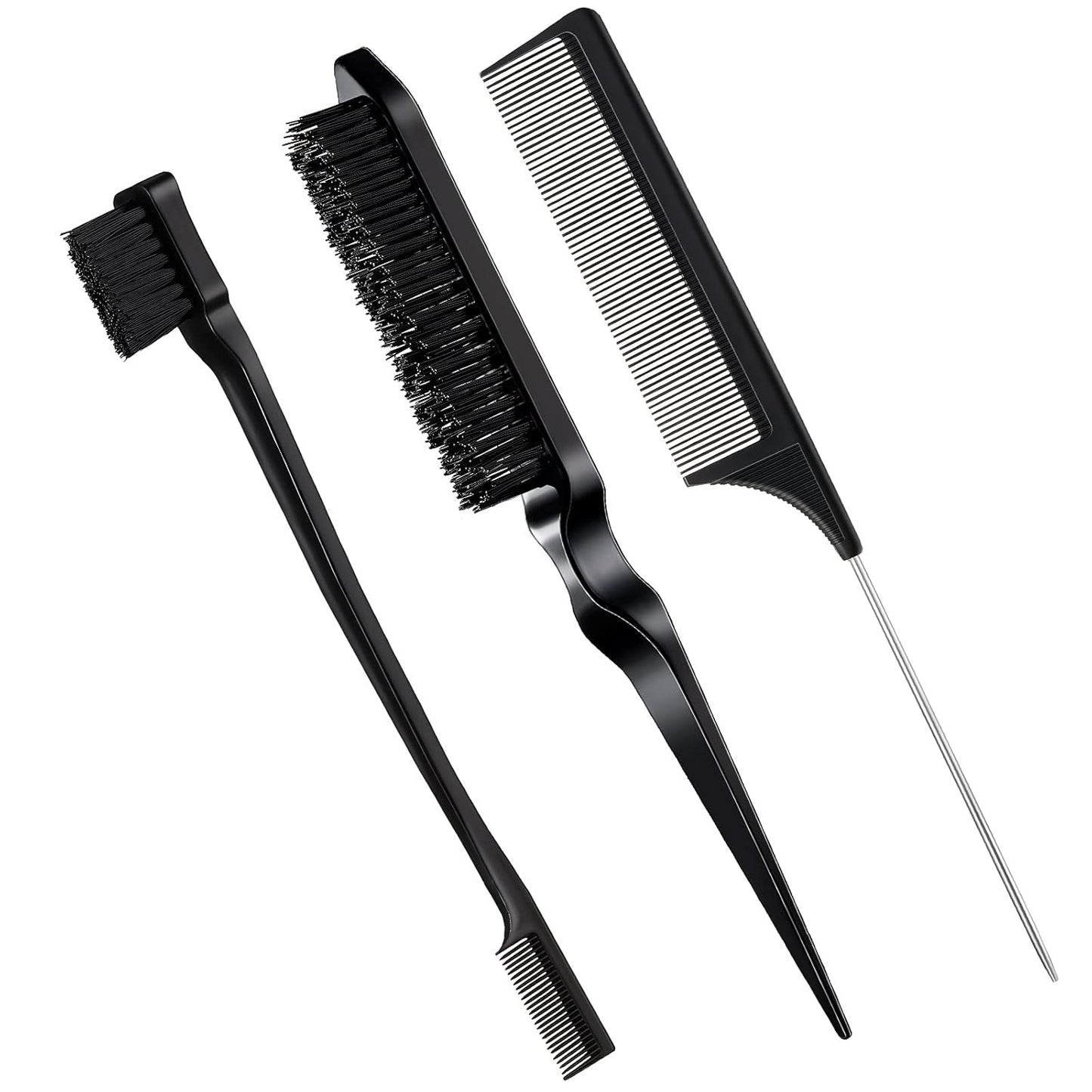 3 Pcs Slick Back Hair Brush Set Bristle Brush Edge Control Teasing Comb for Women Black Hair(Black) V1258-DP02-A-46