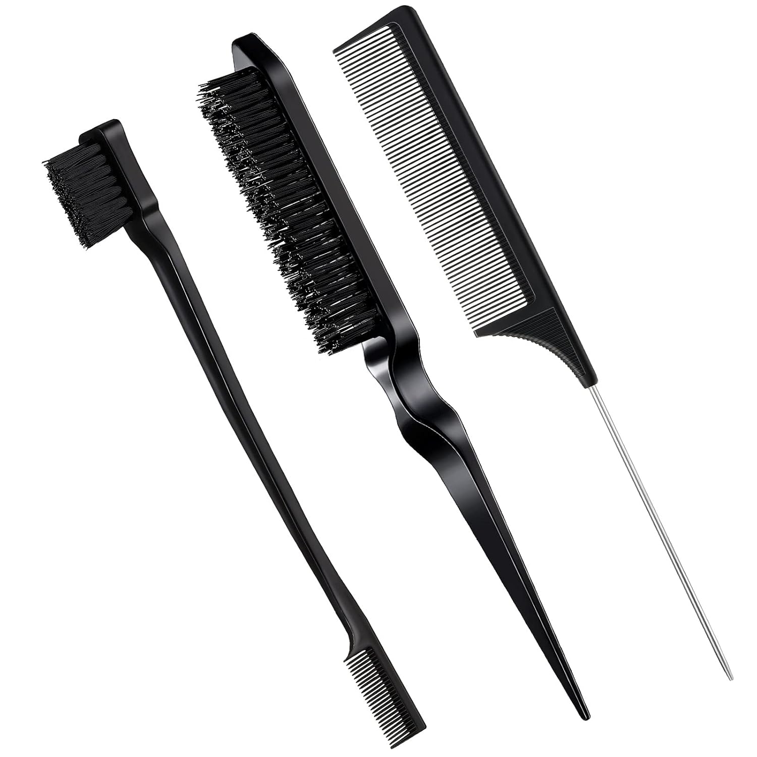 3 Pcs Slick Back Hair Brush Set Bristle Brush Edge Control Teasing Comb for Women Black Hair(Black) V1258-DP02-A-46