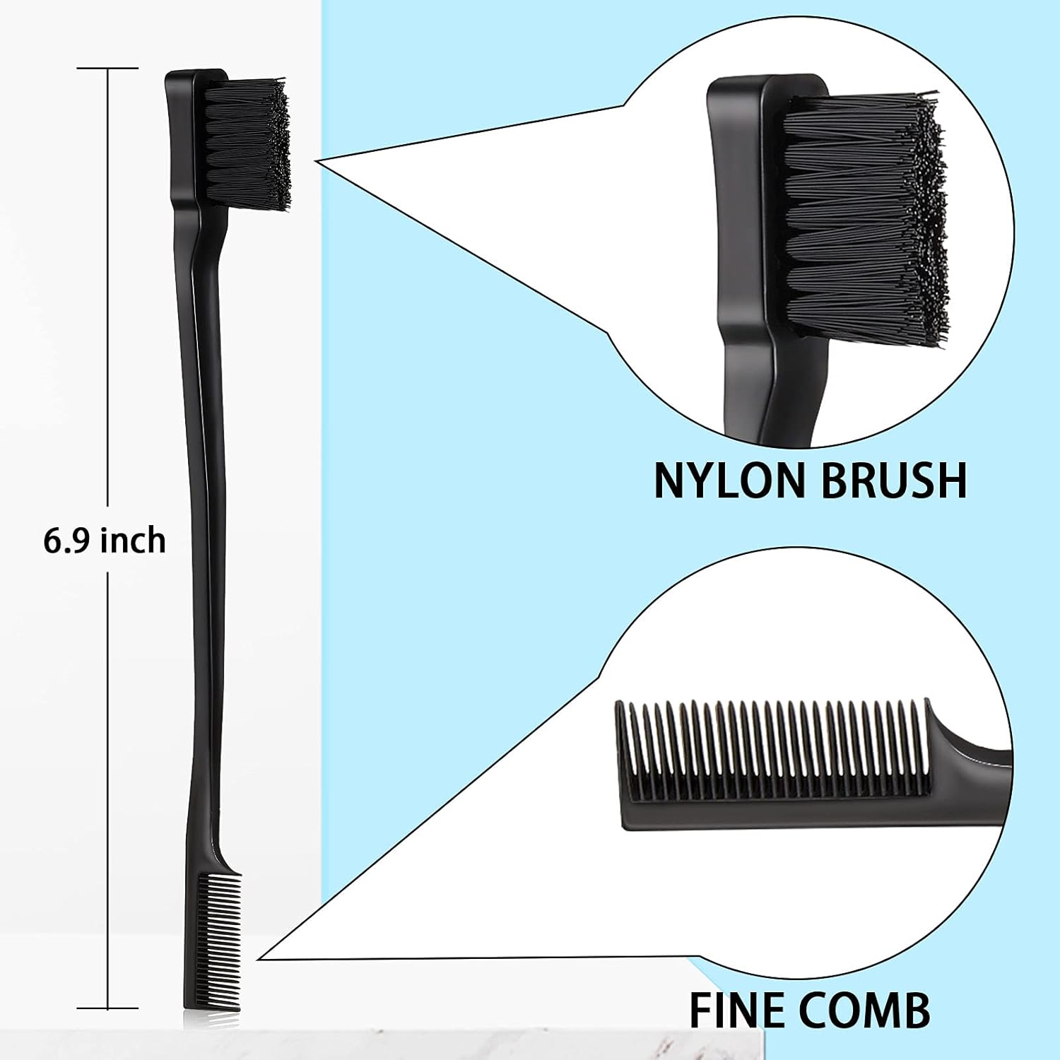 3 Pcs Slick Back Hair Brush Set Bristle Brush Edge Control Teasing Comb for Women Black Hair(Black) V1258-DP02-A-46