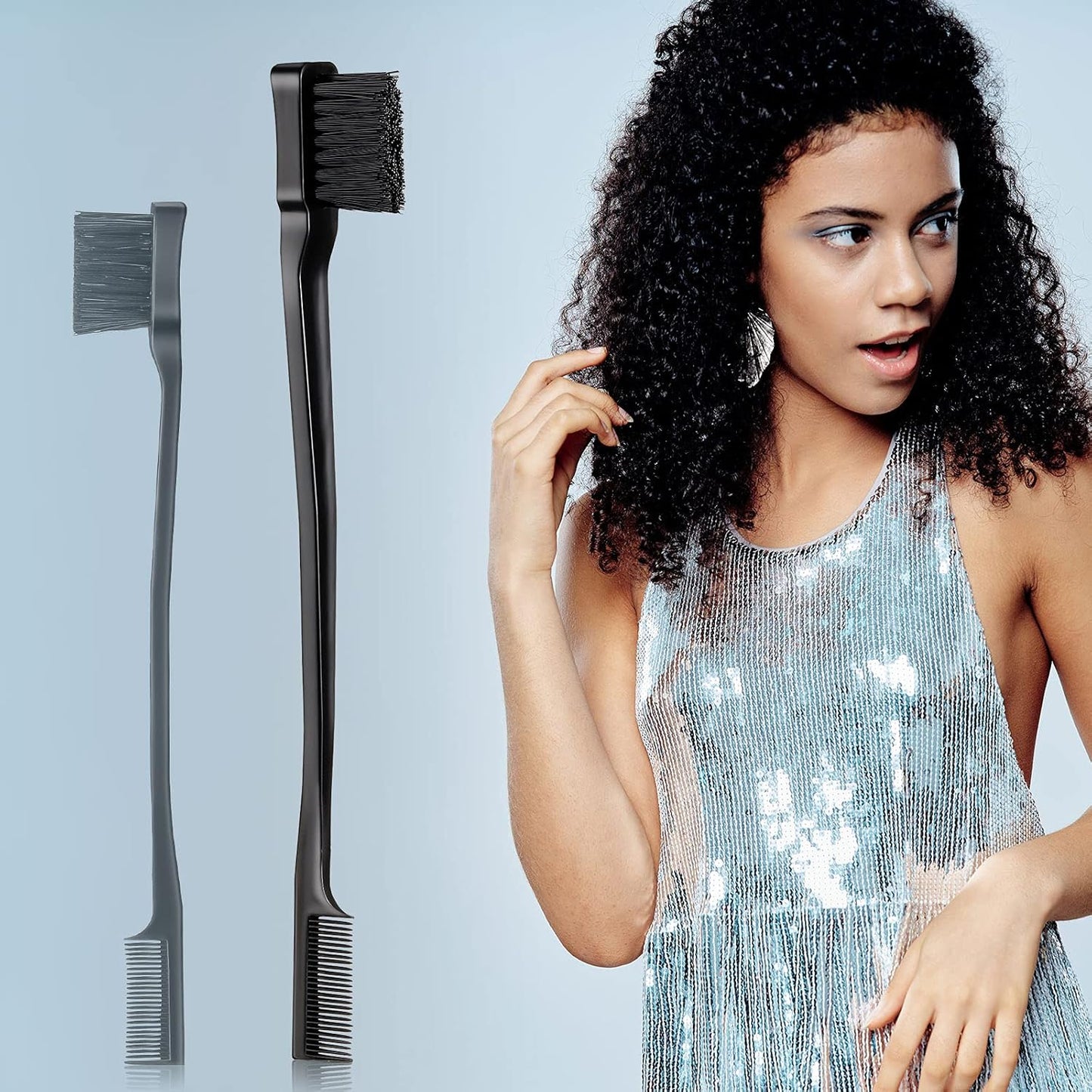3 Pcs Slick Back Hair Brush Set Bristle Brush Edge Control Teasing Comb for Women Black Hair(Black) V1258-DP02-A-46