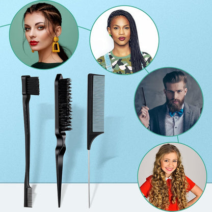 3 Pcs Slick Back Hair Brush Set Bristle Brush Edge Control Teasing Comb for Women Black Hair(Black) V1258-DP02-A-46