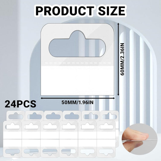 24-Pack Plastic Hang Tags - Clear Slot Hole Self Adhesive Hanging Tabs - Heavy Duty Clear Plastic Hang Tags V1258-DP02-A-464